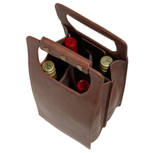Load image into Gallery viewer, Leather Four Bottle Wine Carrier