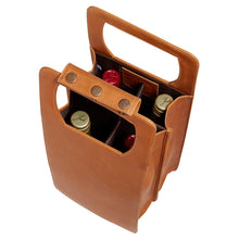 Load image into Gallery viewer, Leather Four Bottle Wine Carrier