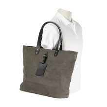 Load image into Gallery viewer, Waxed Canvas Shopper Tote with Leather Tag
