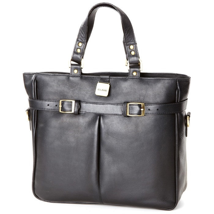 Leather Pleated Buckle Tote